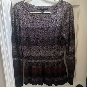 White White House Black Market metallic striped peplum sweater size M